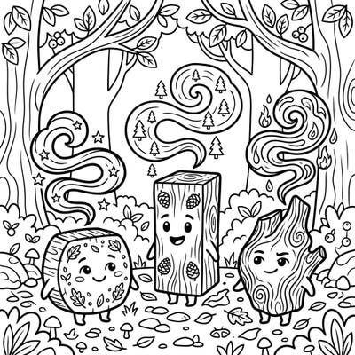 Embark on a delightful coloring journey with our personified woody characters in a charming forest scene. This page is specially designed for kids aged 4-8, bringing the magic of nature's scents to life.