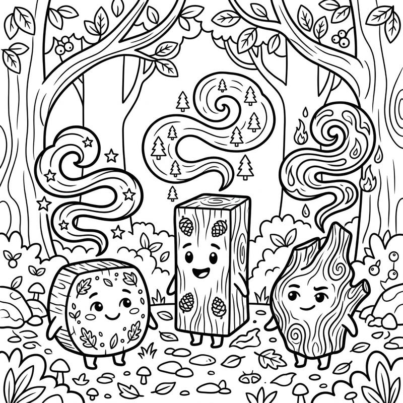 Embark on a delightful coloring journey with our personified woody characters in a charming forest scene. This page is specially designed for kids aged 4-8, bringing the magic of nature's scents to life.