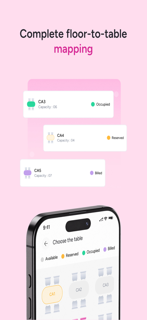 Oven - Oven Restaurant-App mit Grundrissabbildung und Tischstatusverwaltung