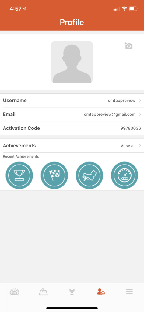 Marmalade Insurance - Marmalade Insurance app user profile screen showing driving achievements and account details