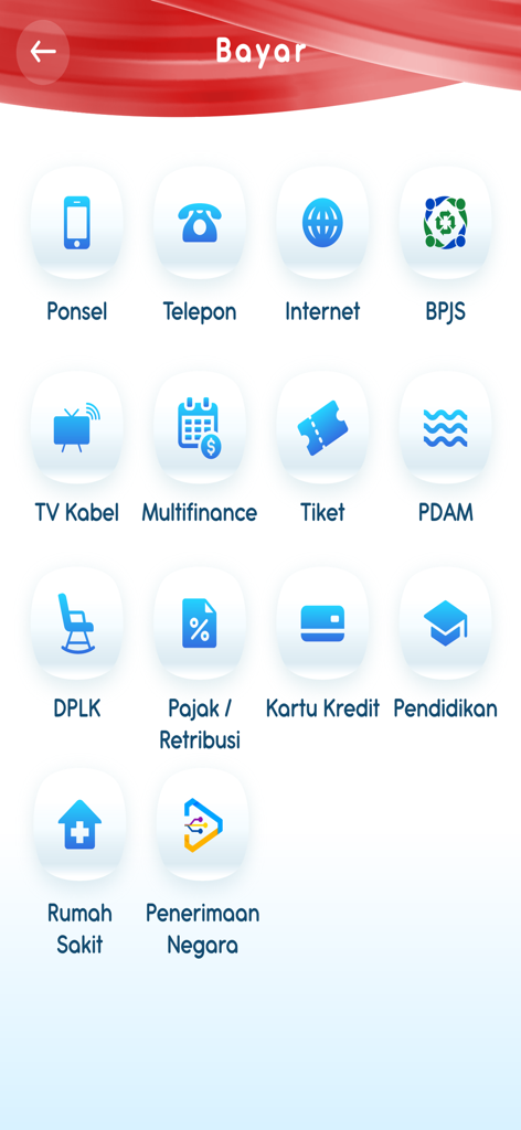 Interface of DIGI bank bjb showing bill payment categories like mobile internet BPJS and taxes
