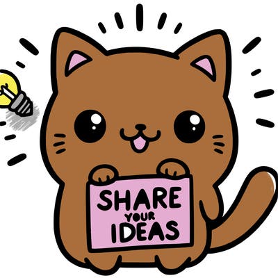a cute cat saying share your ideas