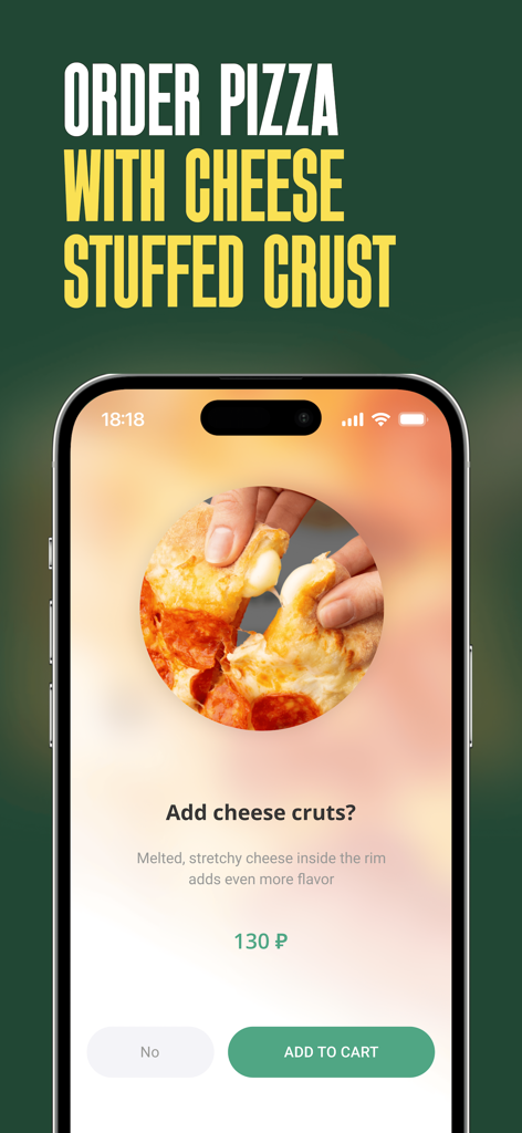 Mobile app screen showing an option to add cheese stuffed crust to a pizza order