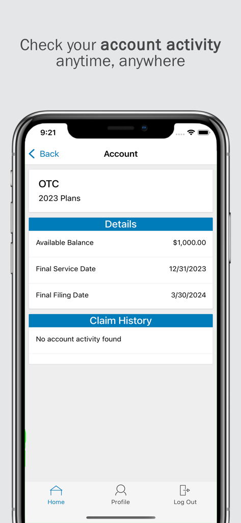 Molina Benefit Card - Screenshot of the Molina Benefit Card app showing an OTC account balance and plan details
