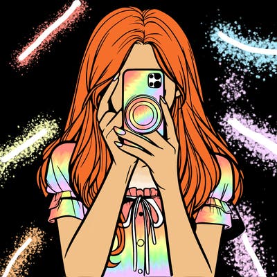 a realistic girl holding her phone taking pictures