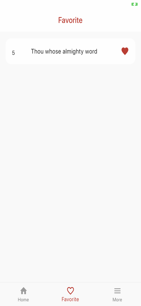 Sacred Songs and Solos - Favorite hymns list in the Sacred Songs and Solos app showing a saved hymn title and number