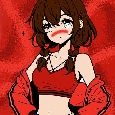 anime girl wearing crop top