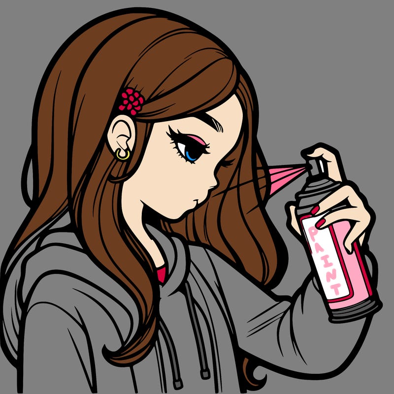 a realistic girl spray painting
