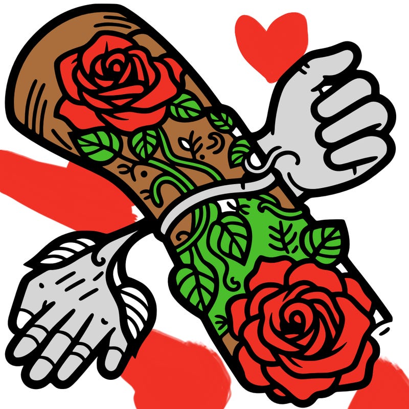 an arm with tattoos of vines wrapping around it and roses