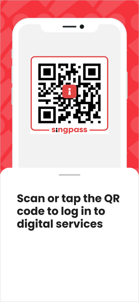 Singpass - A smartphone screen displaying a Singpass QR code for logging into digital services