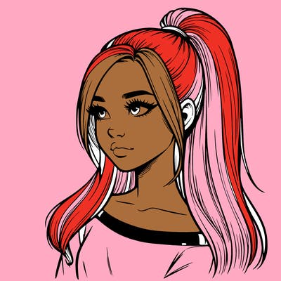 realistic girl with a high ponytail