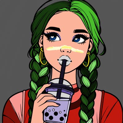 realistic girl with braided hair drinking boba