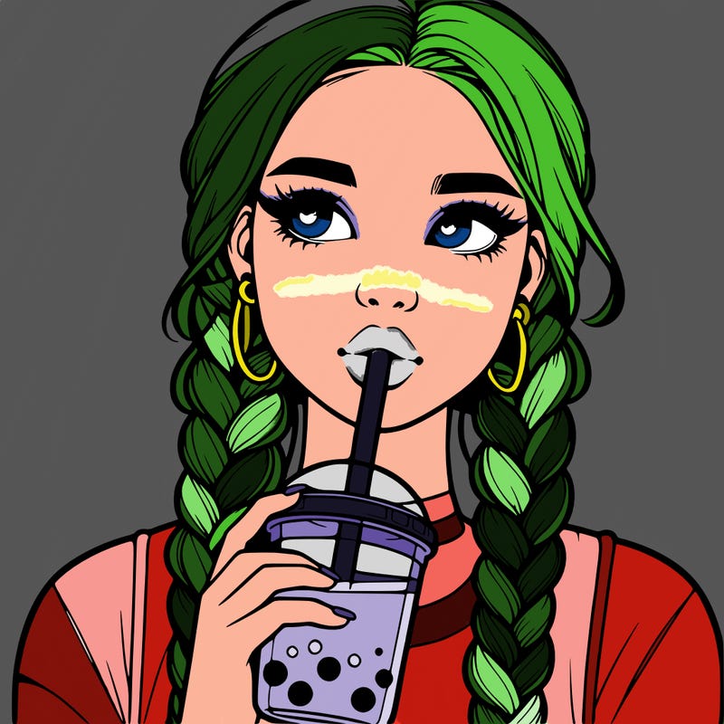realistic girl with braided hair drinking boba
