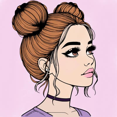 realistic girl with buns on the top of her head