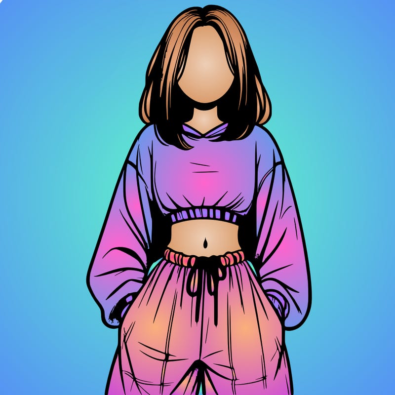 realistic girl faceless with baggy pants and a crop top