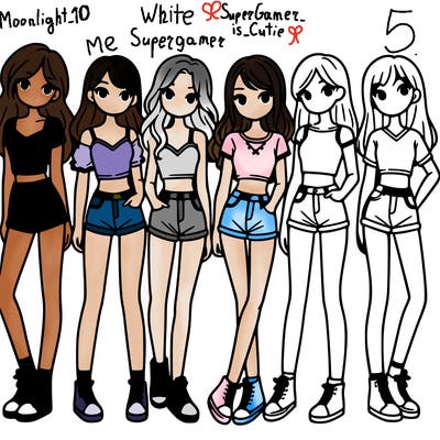 a group of girls wearing crop tops and shorts