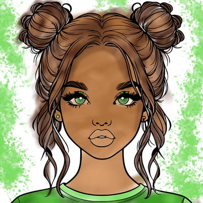 realistic girl with two buns in hair and lips