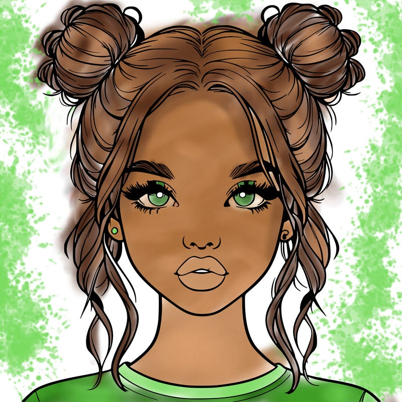realistic girl with two buns in hair and lips