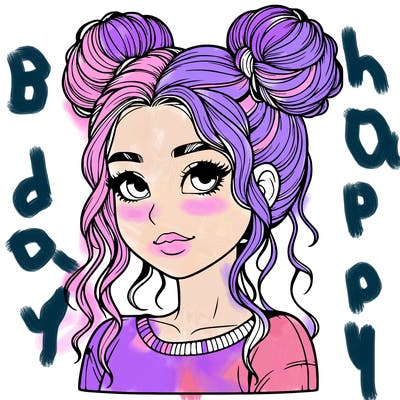 realistic girl with two buns in her hair