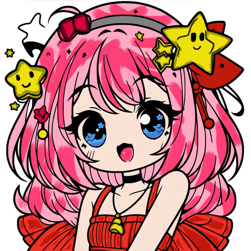 cute anime girl with star accessories