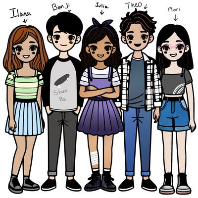 friend group with two girls and three boys