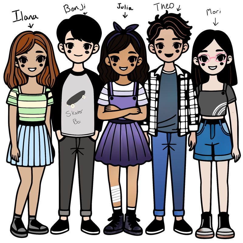 friend group with two girls and three boys