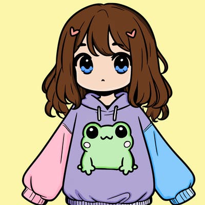girl wearing frogging sweatshirt