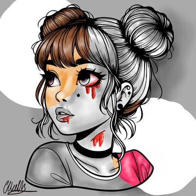 realistic girl with spacebuns