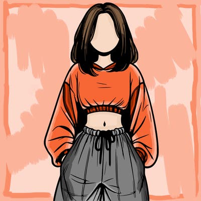 realistic girl faceless with baggy pants and a crop top