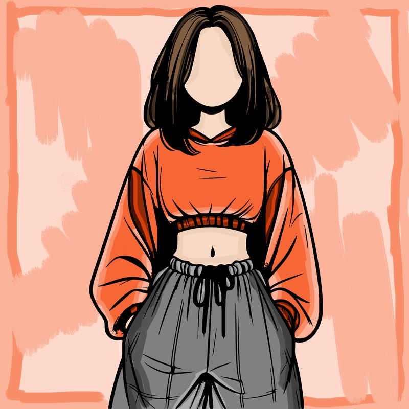 realistic girl faceless with baggy pants and a crop top