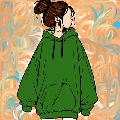 realistic girl with a oversized sweatshirt on and a bun