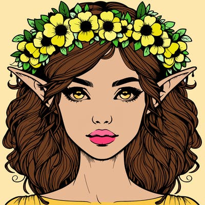 realistic female elf with flower crown