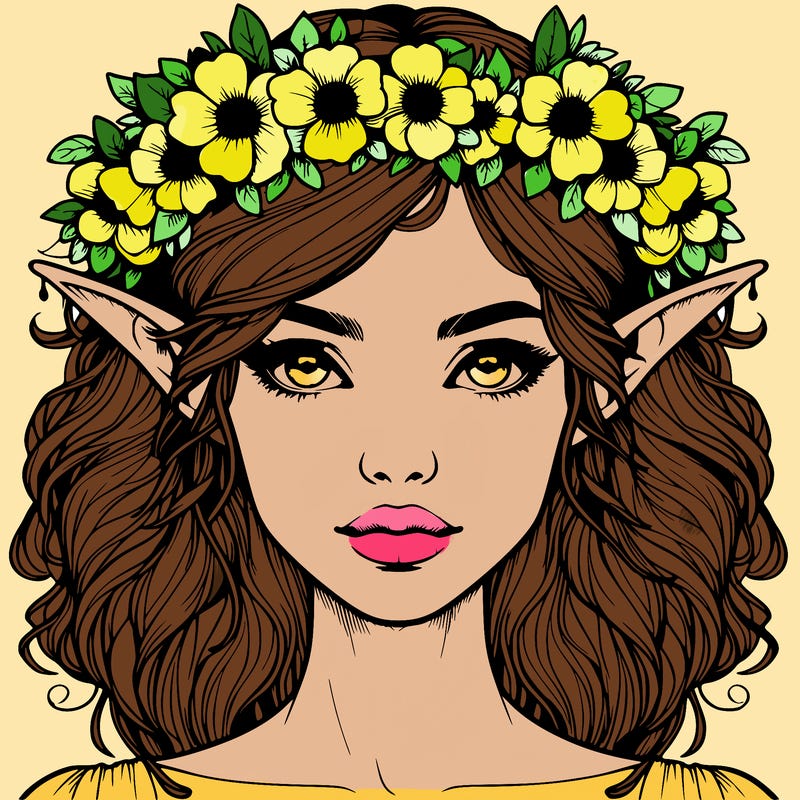 realistic female elf with flower crown