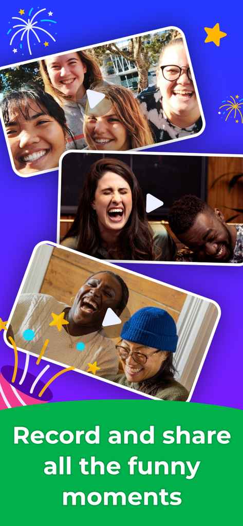 Diverse groups of friends laughing while recording their party game moments with Guess Up.