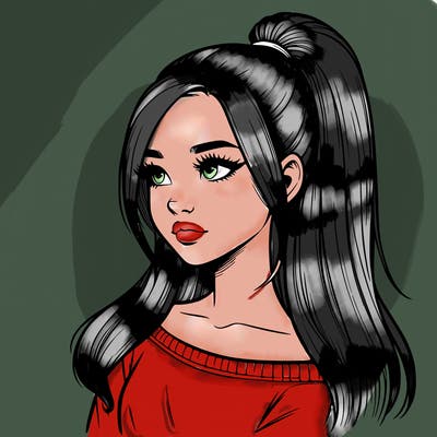 realistic girl with a high ponytail