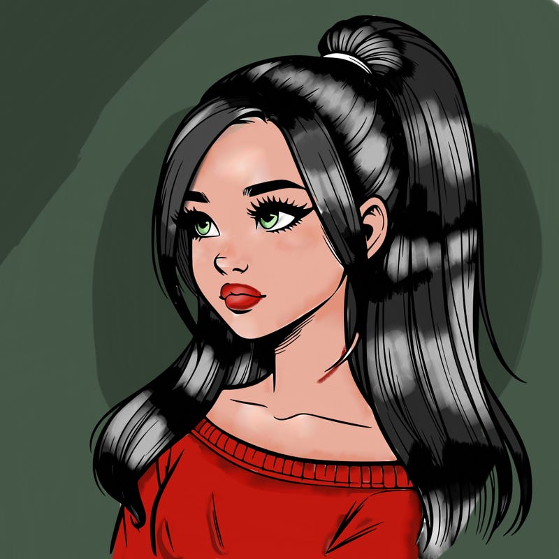 realistic girl with a high ponytail