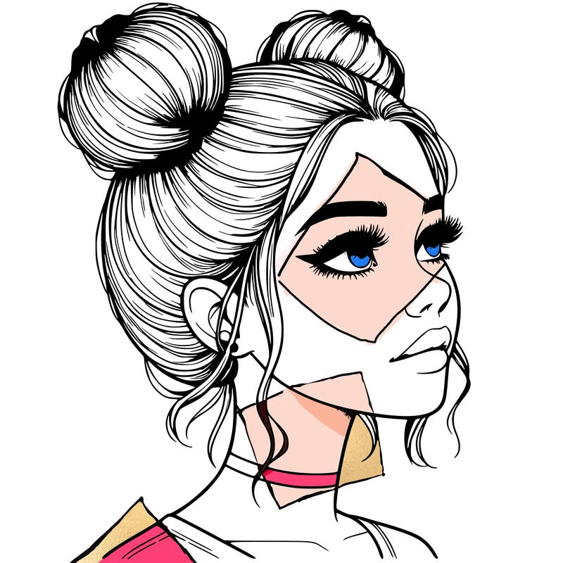 realistic girl with buns on the top of her head