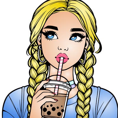 realistic girl with braided hair drinking boba