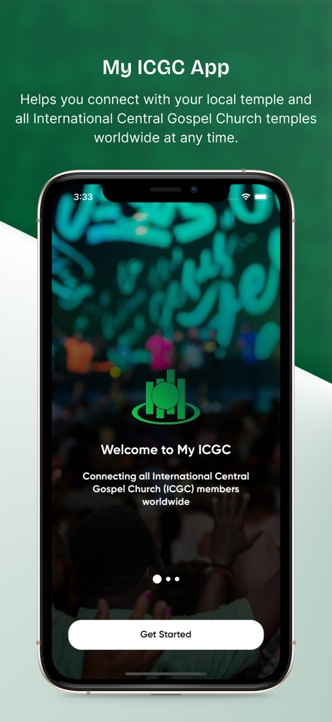 Welcome screen of the My ICGC mobile app for church members