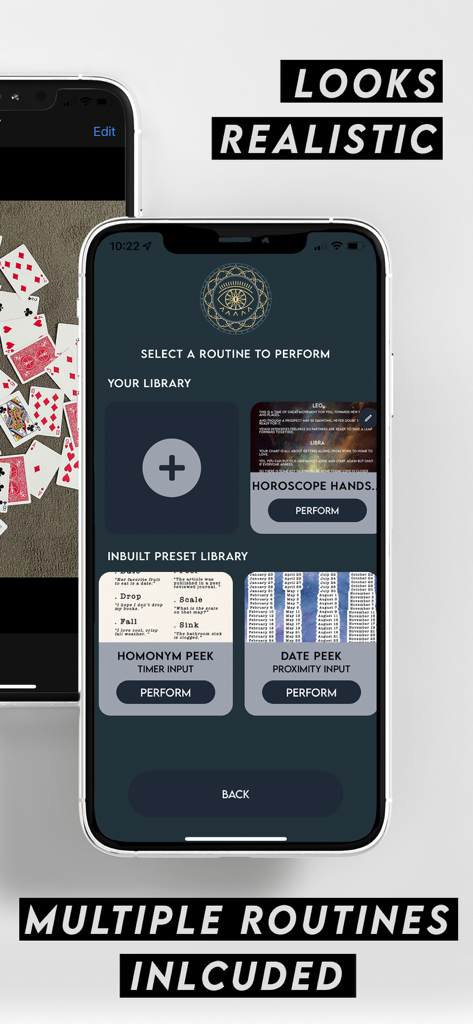 Cognito Magic app routine library screen showing multiple mentalism presets