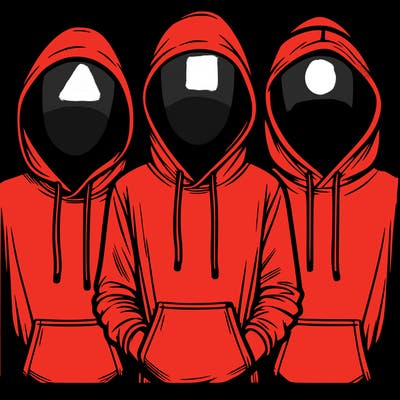 3 faceless people in  hoodies