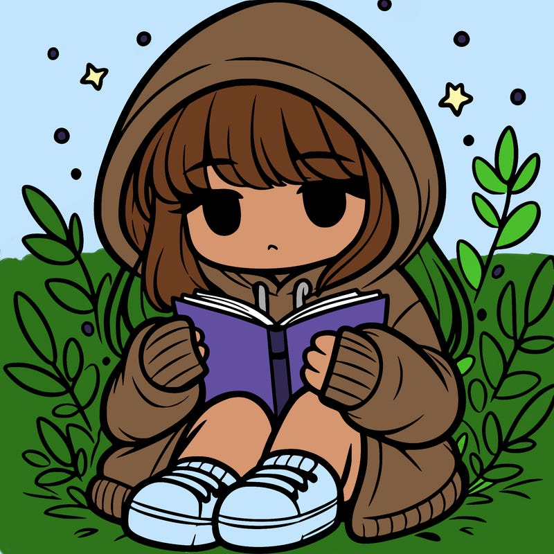 girl in oversized hoodie reading a book