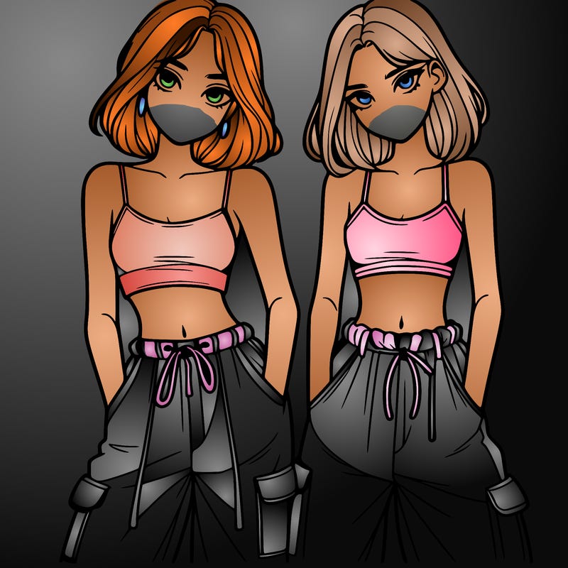 two girls with crop top with baggy pants