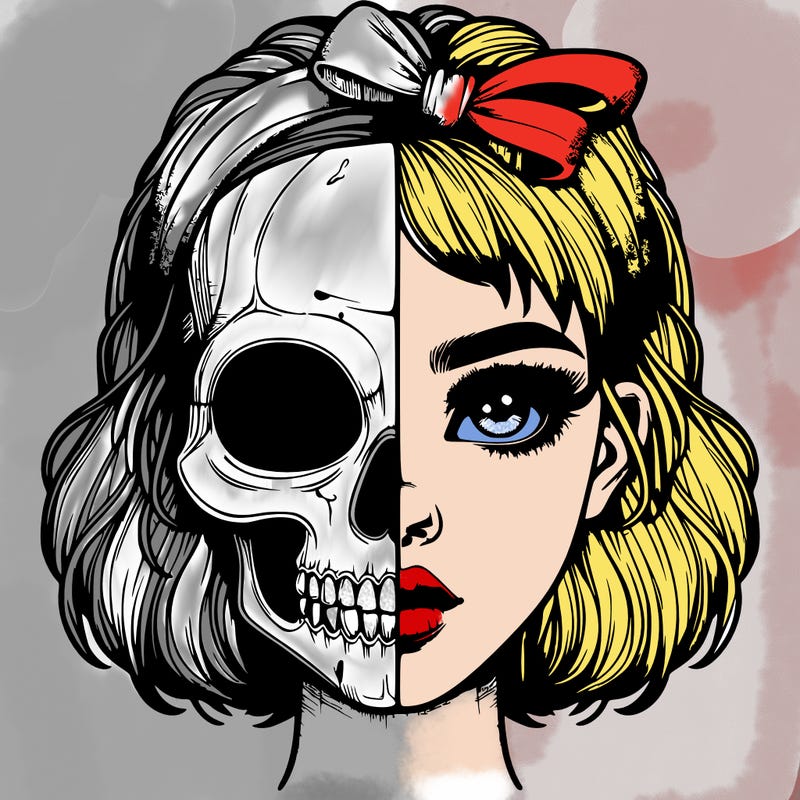 realistic girl with half skull mask