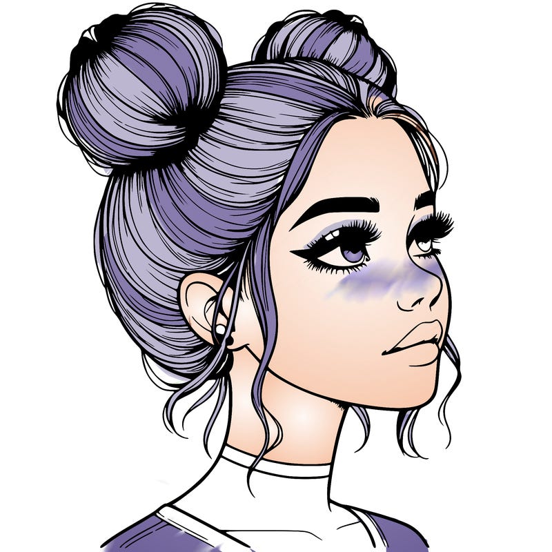 realistic girl with buns on the top of her head