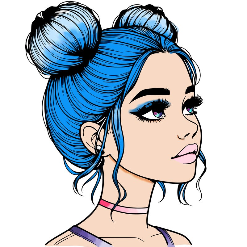 realistic girl with buns on the top of her head