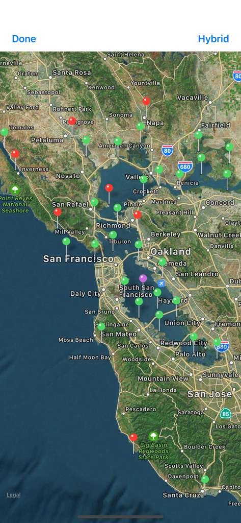 Interactive map showing tide station locations in the San Francisco Bay Area.