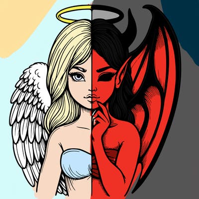 realistic angel half demon