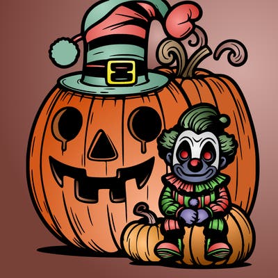 pumpkin with scary clown