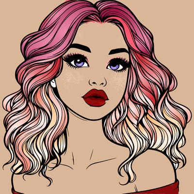 realistic girl with wavy hair and lips